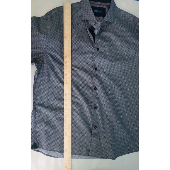 Mens Button Front Shirt Xl Geometric Print Collared Blu By Polifroni Lightweight - Picture 9 of 11